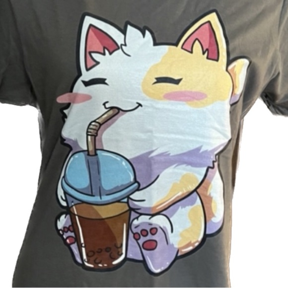 Graphic Tree , Cat T-shirt ,Anime Cat Boba Bubble Kawaii Neko T-Shirt Size L NWT - Picture 11 of 13